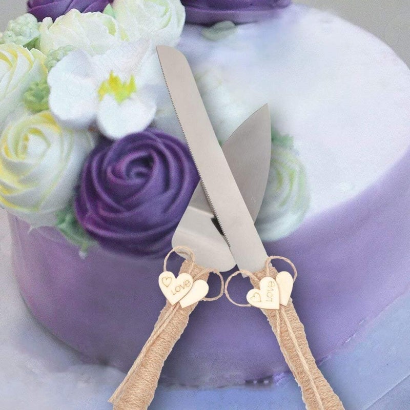 senover Rustic Wedding Cake Knife and Server Set,Wedding Cake Knife Serveing,Rustic Wedding Cake Knife Set for Parties Weddings Anniversaries Birthdays (love) - Image 5